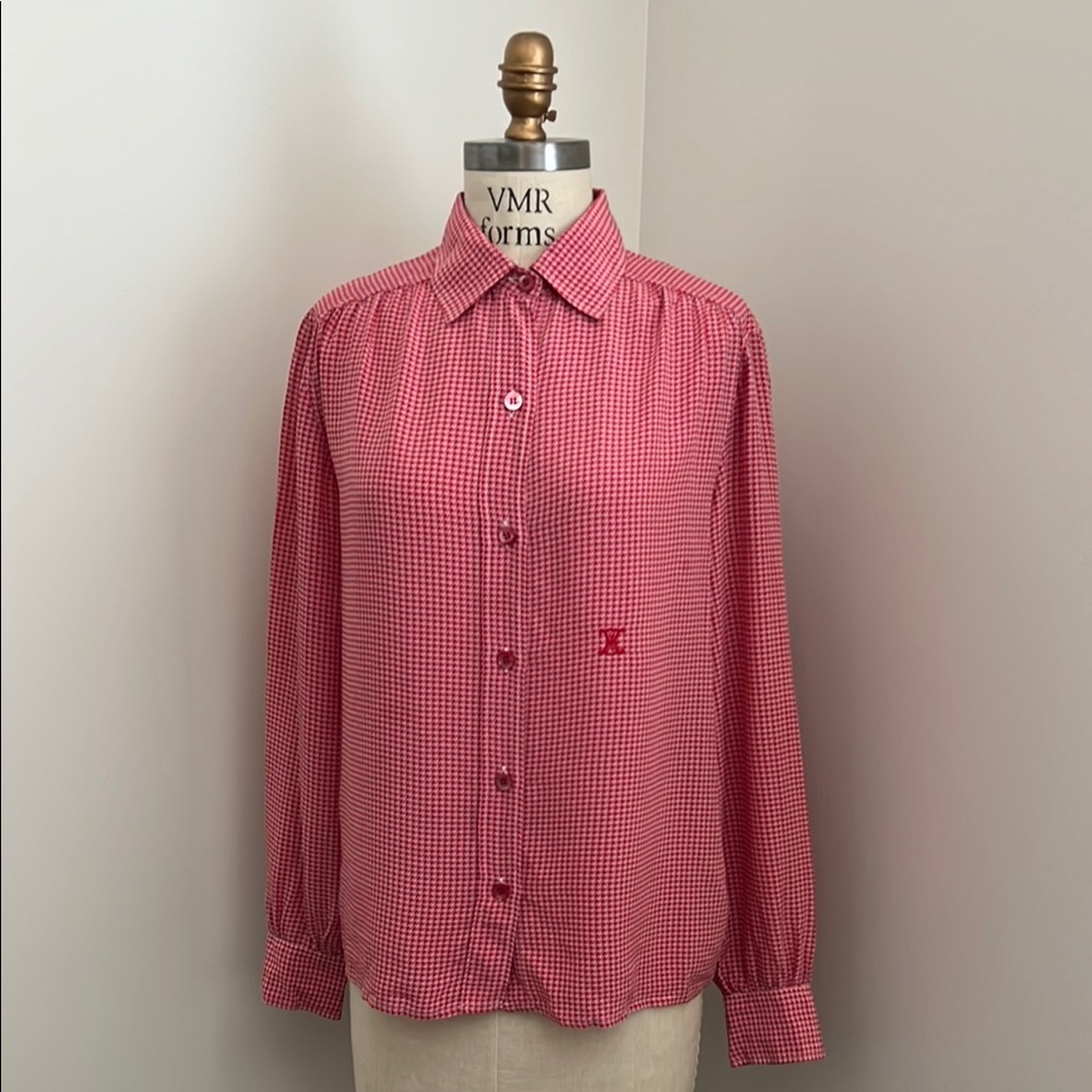 CELINE Vintage Silk Herringbone Blouse 42 FR